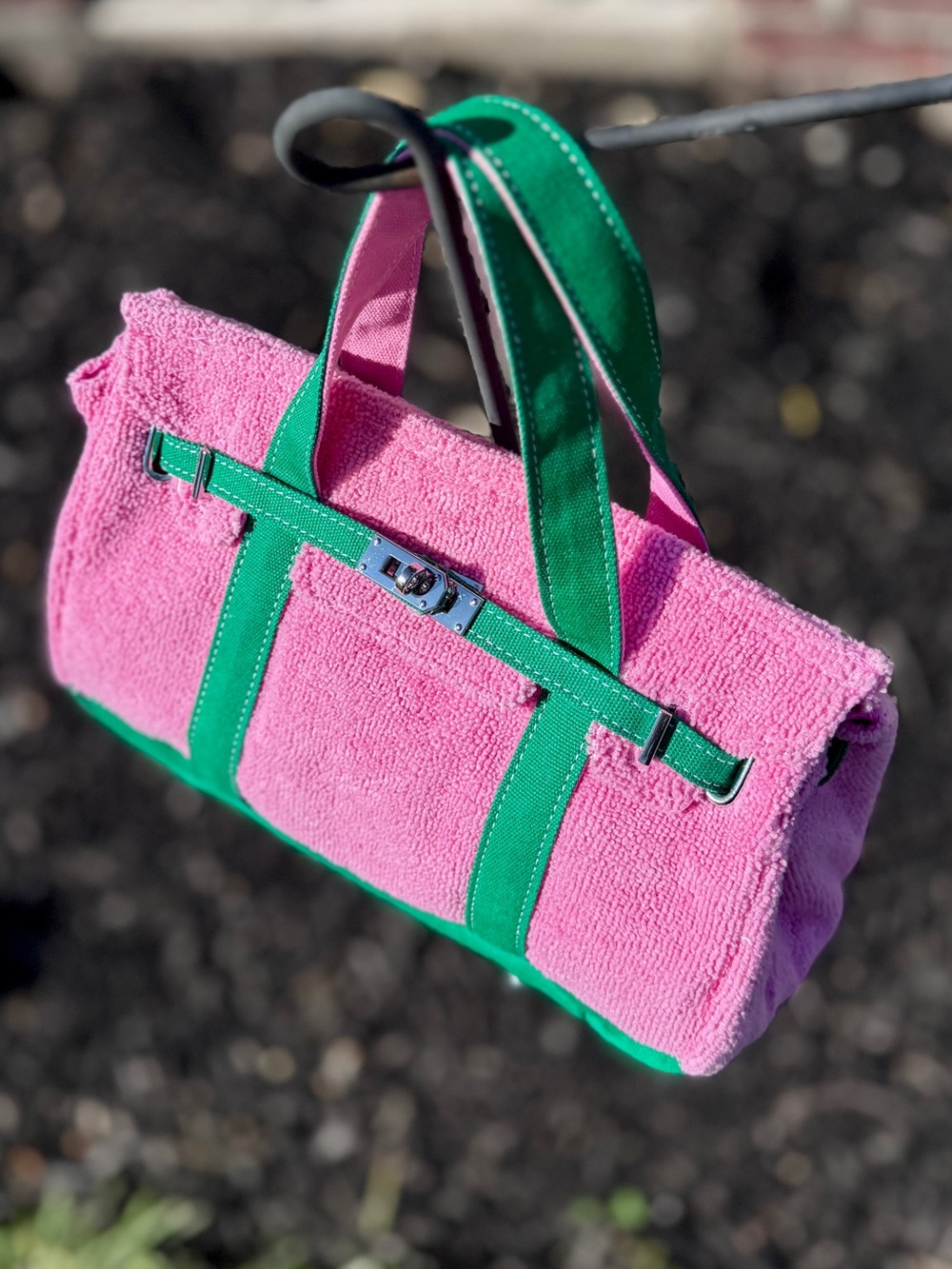 Pink and Green TikTok Viral Sunwin Terry Cloth Mini Tote | NWT - Picture 3 of 11